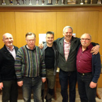 Das Bild zeigt die 3 Erstplatzierten eingerahmt von Kreisrat Otto Schmedding und dem 2. Vorsitzenden Bruno Miltenberger.